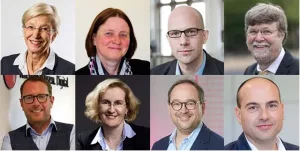 Die Board-Mitglieder, von oben links nach rechts: Dr. Sabine Johannsen, Prof. Dr. Frauke Alves, Dr. Martin Berger, Prof. Dr. Stefan Dübel, Stefan Muhle, Prof. Dr. Stefanie Heiden, Marco Janezic und Prof. Dr. Dr. Thomas Thum.
