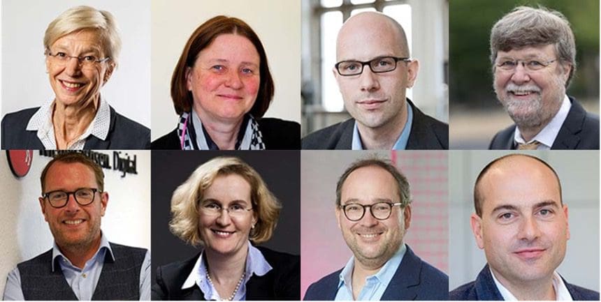 Die Board-Mitglieder, von oben links nach rechts: Dr. Sabine Johannsen, Prof. Dr. Frauke Alves, Dr. Martin Berger, Prof. Dr. Stefan Dübel, Stefan Muhle, Prof. Dr. Stefanie Heiden, Marco Janezic und Prof. Dr. Dr. Thomas Thum.