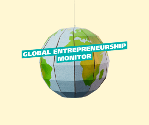 Ein Globus mit einem Textfeld davor: Global Entrepreneurship Monitor