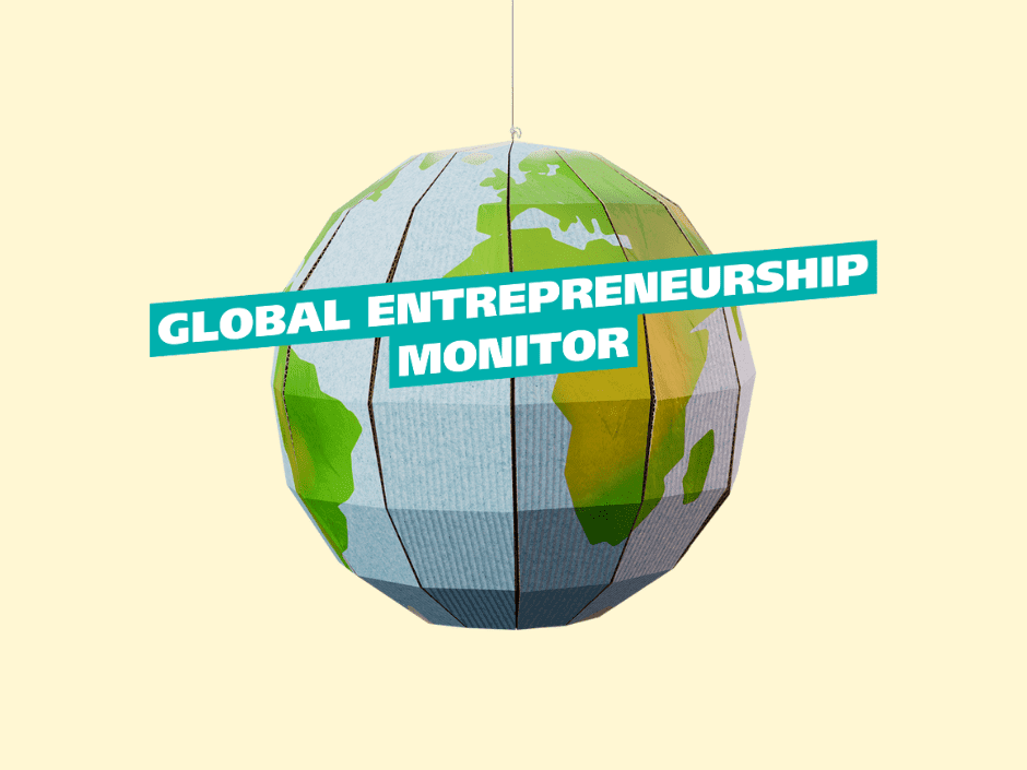 Ein Globus mit einem Textfeld davor: Global Entrepreneurship Monitor