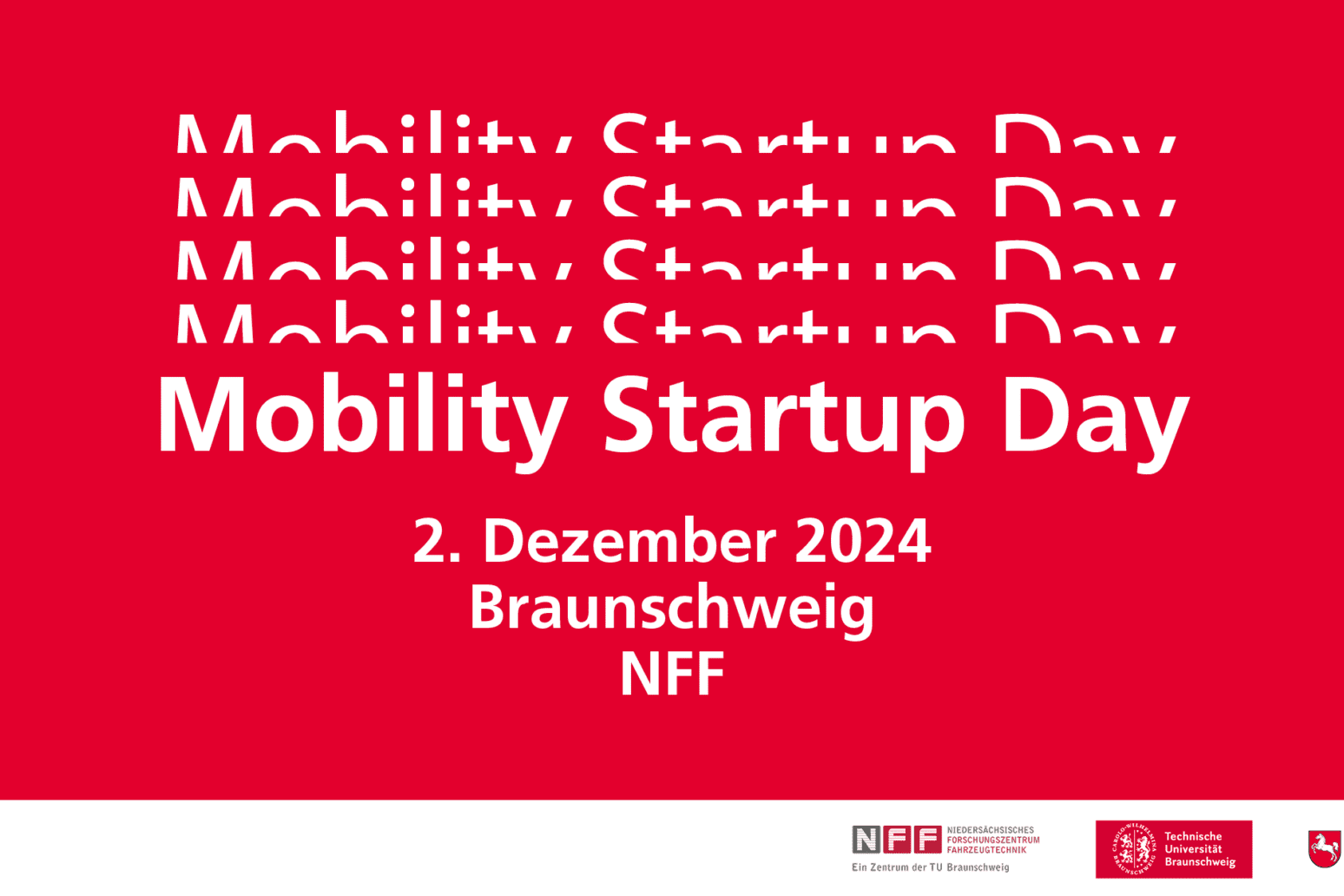 Beitragsbild Ankündigung Mobility Startup Day 2024. 2. Dezember 2024 im NFF in Braunschweig.