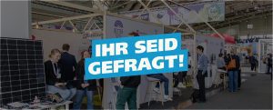 Bild vom Stand der Hannover Messe mit Überschrift "Ihr seid gefragt!"