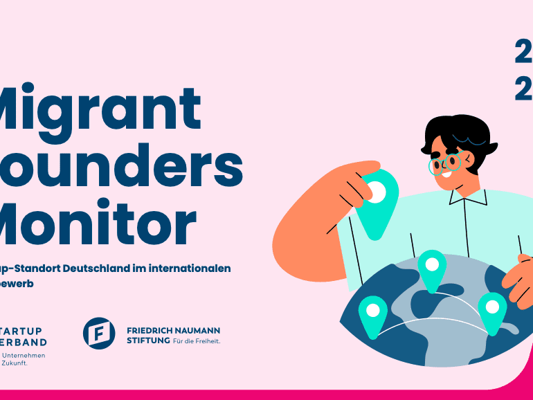 Illustration einer Person vor einer halben Weltkugel mit Standortmarkierungen darauf verteilt