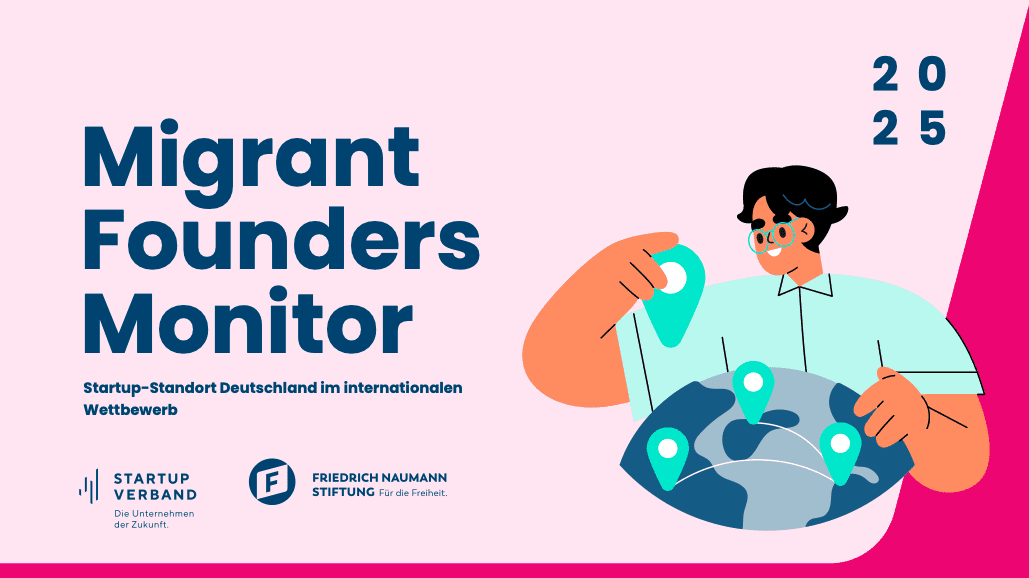 Illustration einer Person vor einer halben Weltkugel mit Standortmarkierungen darauf verteilt