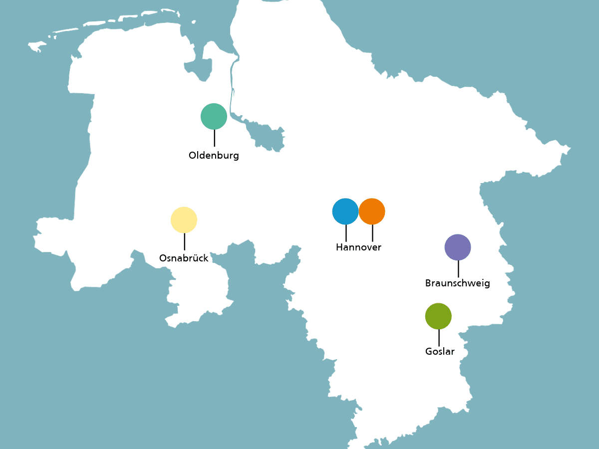 Niedersachsen Karte mit den Standorten der Hightech-Inkubatoren